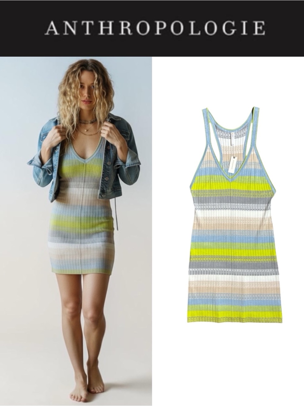 ANTHROPOLOGIE DAILY PRACTICE TUVALU RIBBED MINI DRESS RACERBACK BODYCON *NWT*